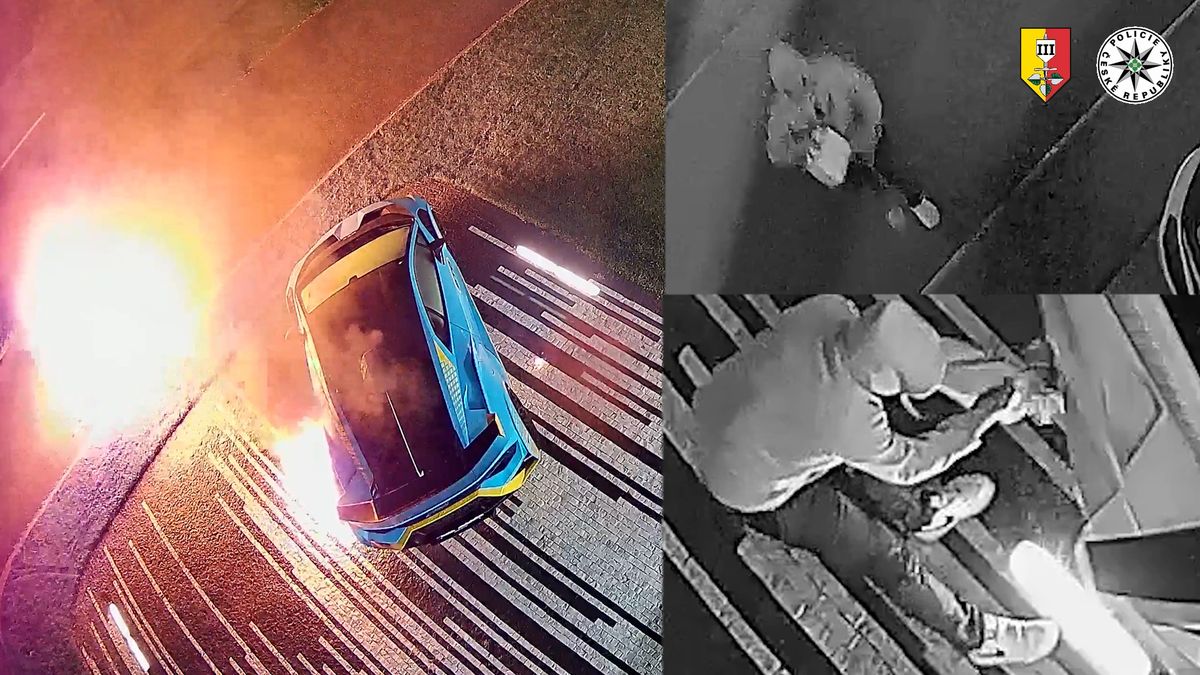 Lamborghini v Praze zapálil žhář, ukázalo video. Možná vadilo, že je vůz v ukrajinských barvách